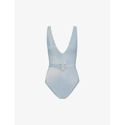 Zimmermann Womens Sky Blue Waverly Plunge-neck Swimsuit