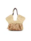 Zimmermann Goldentime Large Embellished Leather-trimmed Fringed Raffia Tote In Brown
