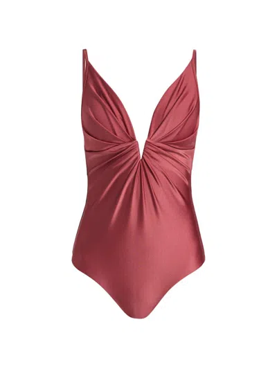 Zimmermann Women's Solstice Tuck Plunge One-piece Swimsuit In Pink