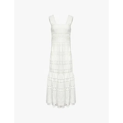 Zimmermann Womens Square-neck Cut-out Linen Midi Dress
