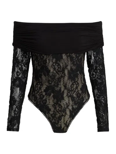Zimmermann Women's Story Off-the-shoulder Floral Lace Bodysuit In Black
