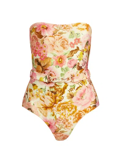 Zimmermann Women's Strapless Belted One-piece Swimsuit In Pink Rose