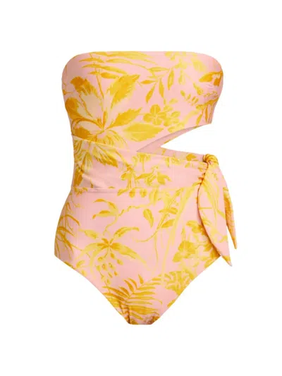 Zimmermann Women's Strapless Tie One-piece Swimsuit In Pink Gold Floral