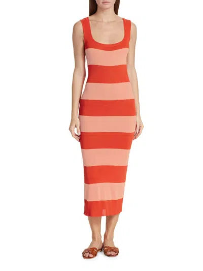 Zimmermann Striped Knitted Maxi Dress In Coral Shell