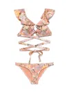 Zimmermann Tallow Floral Bikini Ruffle Detailing