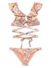 Zimmermann Tallow Floral Bikini Ruffle Detailing In Powder