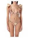 Zimmermann Tallow Floral Bikini Ruffle Detailing In Tropiacl Pink