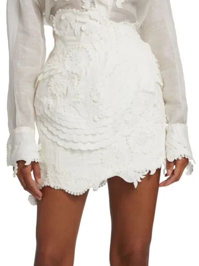 Zimmermann Women's Tama Beaded Appliqué Mini Skirt In White