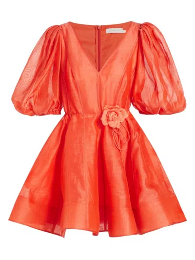 Zimmermann Women's Tranquility Linen-silk Flounce Minidress In Arancio