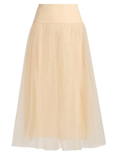 Zimmermann Cream Polka Dot Tulle Midi Skirt In Brown