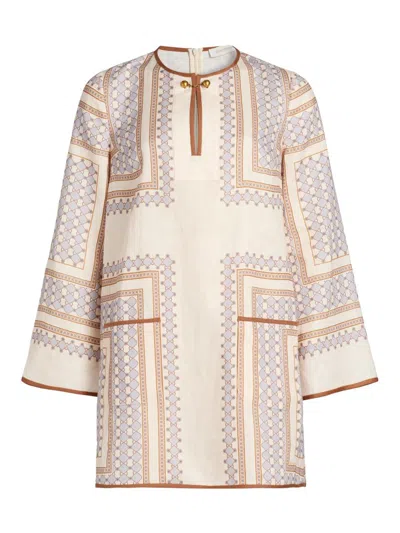 Zimmermann Women's Tunic Linen Minidress In Cream Navy Geo
