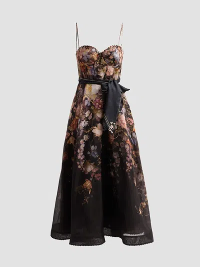 Zimmermann Women's Valiant Corset Picnic Dress In Black Floral