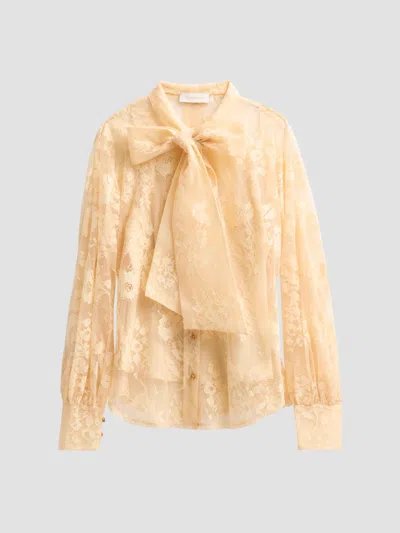 Zimmermann Women's Valiant Lace Pussy Bow Blouse In Sand