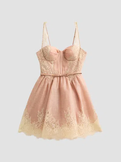 Zimmermann Valiant Lace Trim Corset Minidress In Multi