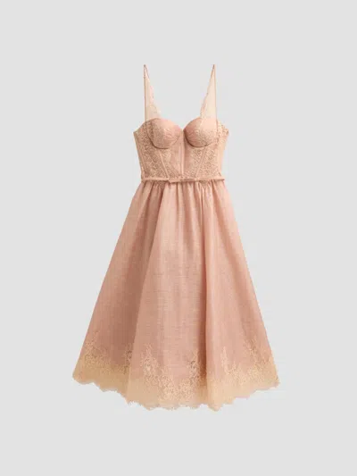 Zimmermann Women's Valiant Linen-silk Lace-trim Midi Dress In Light Pink