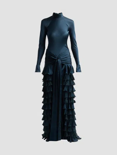 Zimmermann Women's Valiant Silk Ruffle Maxi Dress In Blue