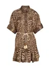 Zimmermann Wanderlust Lantern Belted Printed Cotton Mini Dress In Brown