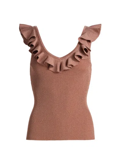 Zimmermann Women's Wanderlust Metallic Frill Top In Brown