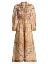 Zimmermann Wanderlust Multicolor Long Dress With V Neck And All-over Paisley Motif In Linen Woman In Nude