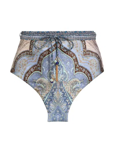 Zimmermann Women's Wanderlust Printed Tie-waist Bikini Bottom In Blue
