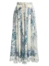 Zimmermann Wanderlust Belted Pleated Printed Cotton Maxi Skirt In Blue