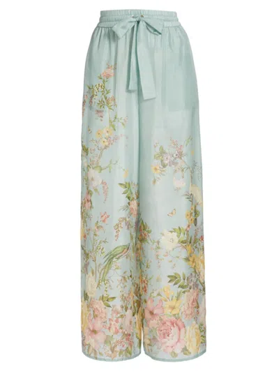 Zimmermann Women's Waverly Silk Floral Relaxed Pants In Blue Floral