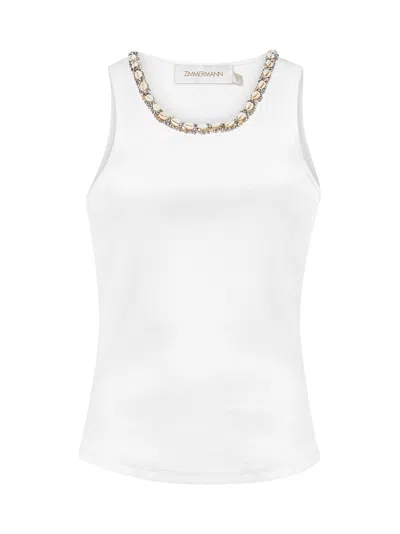 Zimmermann Women White Illuminate Embellished Tank Top