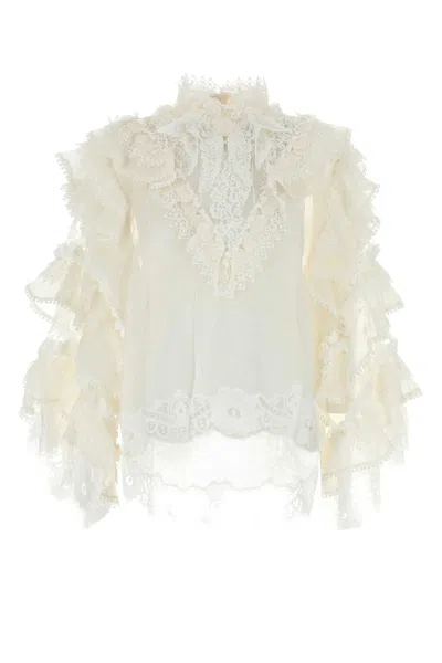 Zimmermann Women White Linen Blend Crush Blouse