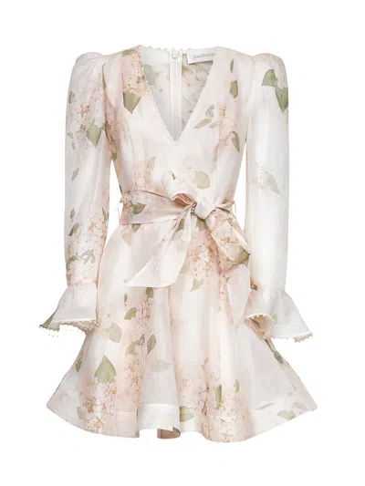 Zimmermann Women White Ortensia Linen And Silk Balance Mini Dress