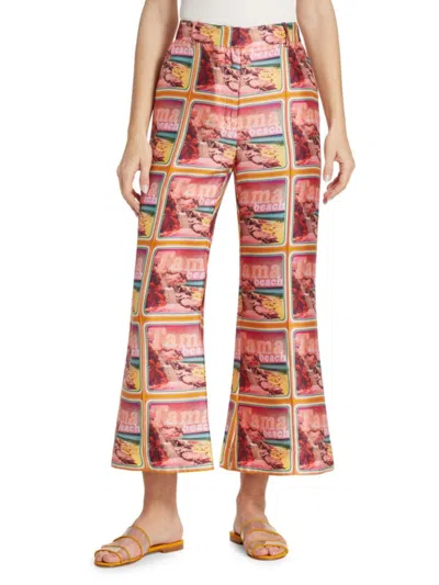 Zimmermann Women's Wonderland Poster Print Flare Silk Pants In Pink Multi