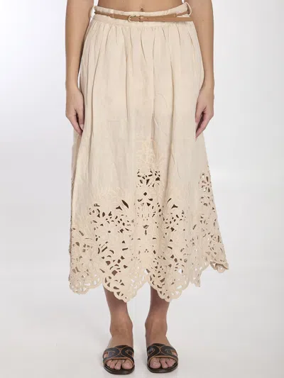 ZIMMERMANN WOMEN'S WYLIE EMBROIDERED MIDI SKIRT