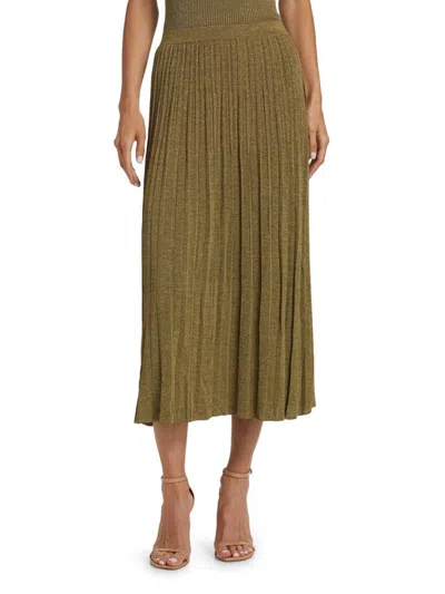 Zimmermann Wylie Metallic Ribbed-knit Midi Skirt In Green