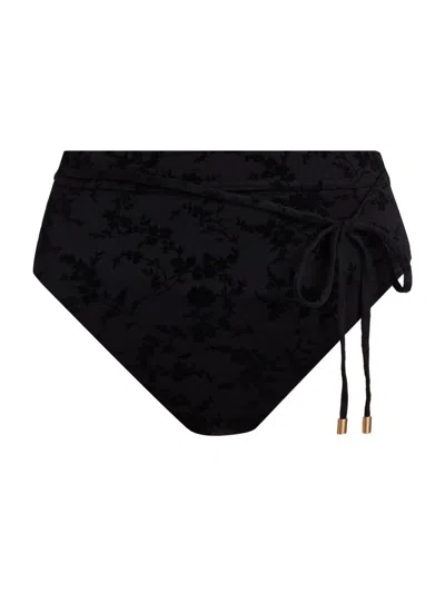 Zimmermann Women's Wylie Textured High-waisted Bikini Bottom In Black