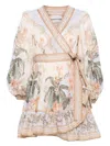 Zimmermann Wylie Printed Cotton-voile Mini Wrap Dress In Nude & Neutrals