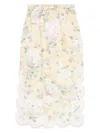 Zimmermann Acacia Scalloped Floral-print Linen Midi Skirt In Yelloflorl