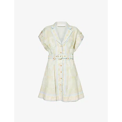 ZIMMERMANN WOMENS MINT MULTI ACACIA SLEEVELESS LINEN MINI DRESS XL