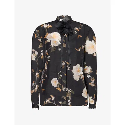 Zimmermann Womens Ascent Embellished Linen-blend Body Shirt Black Rose Mallow