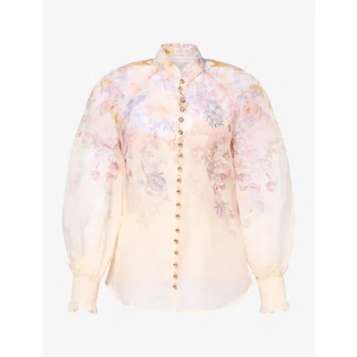 Zimmermann Womens Ascent Floral Linen-and-silk Top Cream Floral Xs