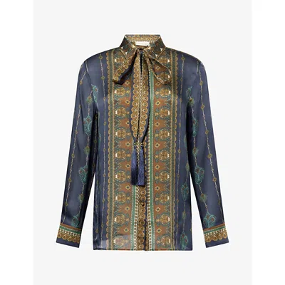 Zimmermann Womens Ascent Scarf Silk Shirt Navy Prism