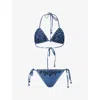 Zimmermann Aster Paisley Embroidered Denim Two-piece Swimsuit In Blue