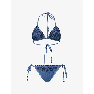 ZIMMERMANN WOMENS ASTER DENIM EMBROIDERED BIKINI SET