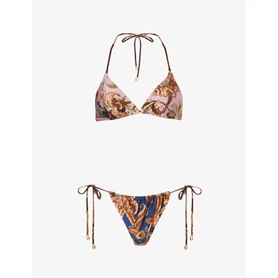 Zimmermann Womens Aster Floral Spliced Bikini Set Xs In Black