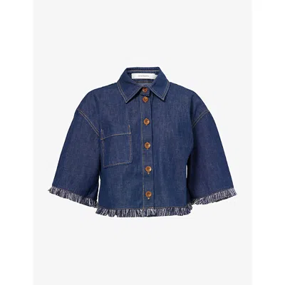 ZIMMERMANN WOMENS ATLANTIC RHIANNON FRINGE-EDGE DENIM SHIRT