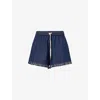 Zimmermann Rhiannon Drawstring Waist Fringe Hem Denim Shorts In Atlantic