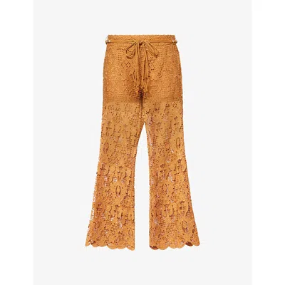 Zimmermann Womens Biscuit Coco Lace Flared Woven Trousers Xs