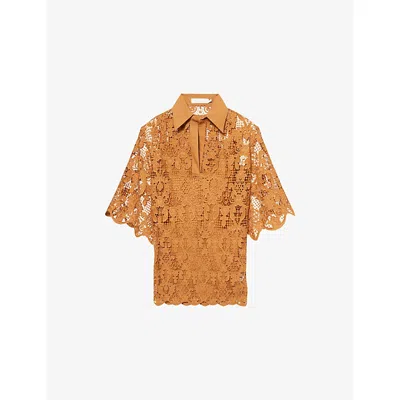 Zimmermann Womens Biscuit Coco Lace V-neck Woven Top Xs