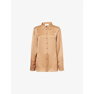 Zimmermann Womens Biscuit Logo-embroidered Silk Shirt In Brown