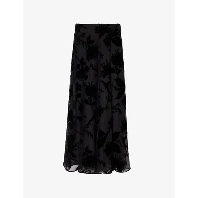 Zimmermann Womens Black Burnout Velvet Wide-leg High-rise Woven-blend Trousers