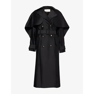 Zimmermann Womens Cape Double-breasted Wool-silk Trench Coat Black