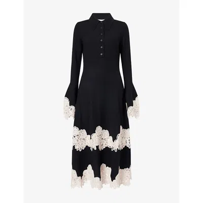 Zimmermann Womens Black Cream Valiant Lace-trim Merino Wool Midi Dress Xs